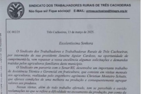 Sindicato dos Trabalhadores Rurais de Três Cachoeiras cobra melhorias nos serviços de roçadas