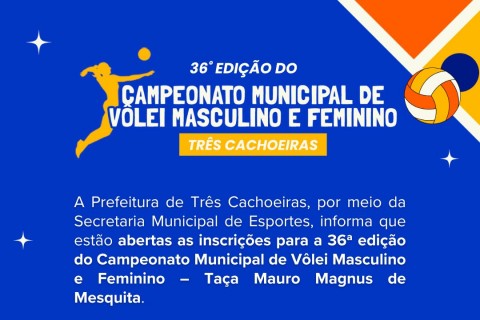 Três Cachoeiras abre inscrições para o Campeonato Municipal de Vôlei 2026