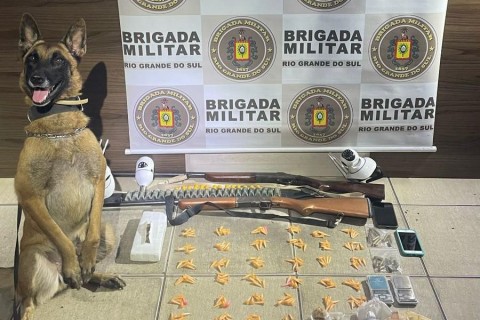 BM apreende drogas, armas e munições em Caraá com apoio de cães de faro