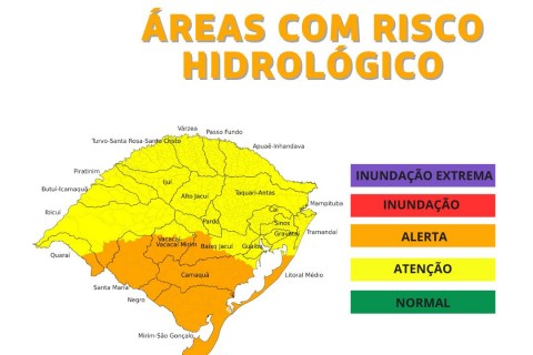 Sala de Situação emite alerta para riscos hidrológicos no RS entre 11 e 13 de fevereiro