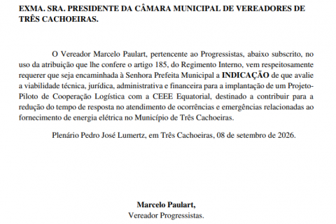 Impasse com a CEEE Equatorial, Projetos de Decreto e Homenagens Farroupilhas Marcam a 31ª Sessão Ordinária em Três Cachoeiras