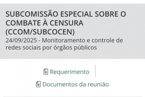 Eduardo Tagliaferro é ouvido na Câmara em reunião sobre combate à censura e monitoramento de redes sociais